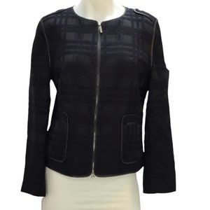 Escada Sport Wool Silk Blend Navy Black Textured Casual Full Zip Jacket Size 40